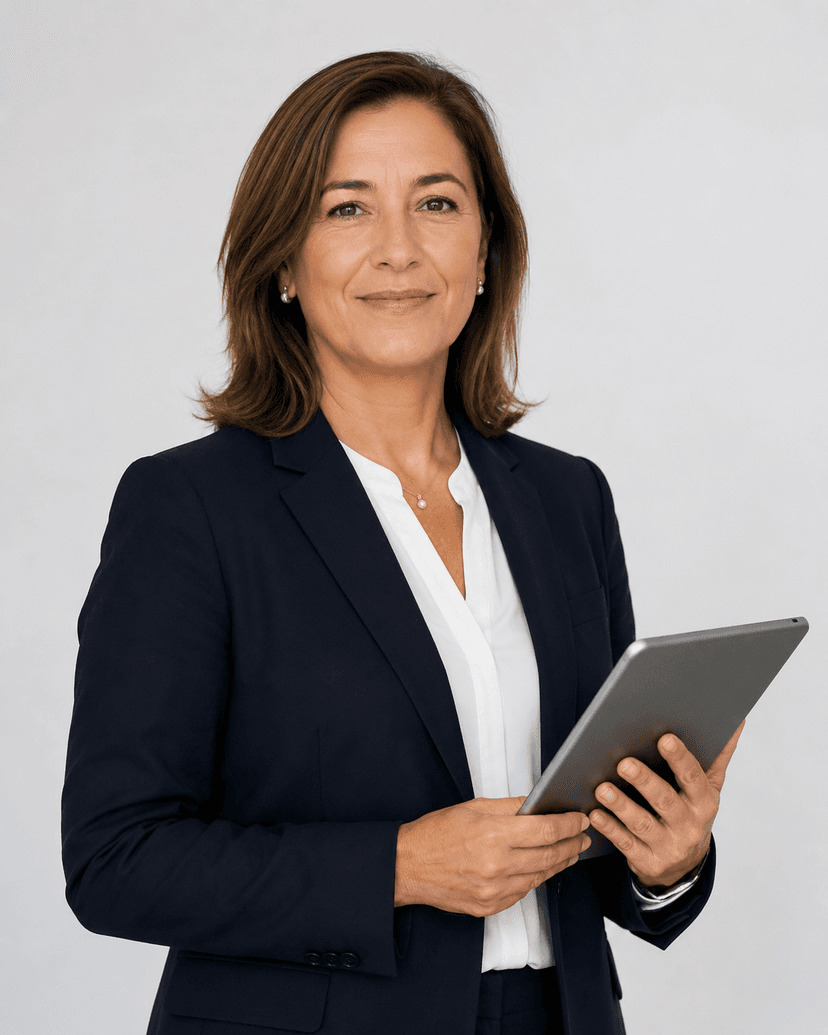Directora de colegio con tablet